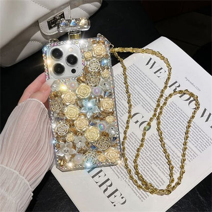 Galaxy Rose Rhinestone Lanyard Phone Case