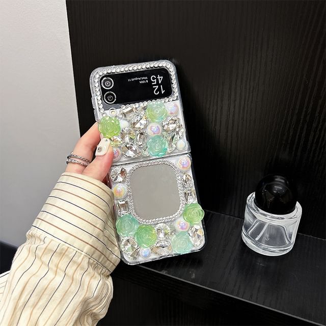 Rose Rhinestone Mirrored Phone Case