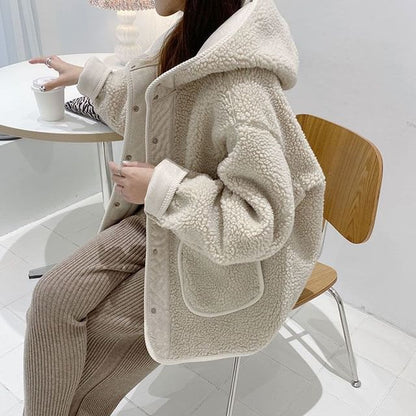 Long Sleeve Hooded Teddy Jacket