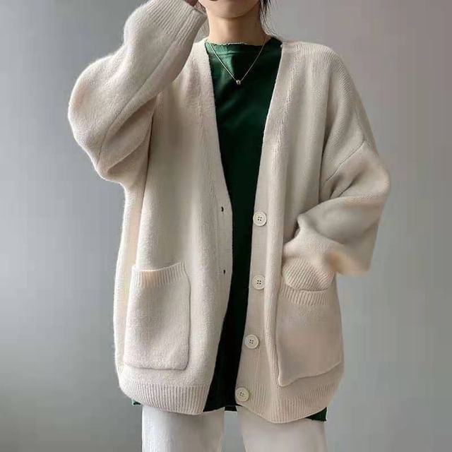 V-Neck Solid Pocket Knit Cardigan