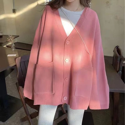 V-Neck Solid Pocket Knit Cardigan
