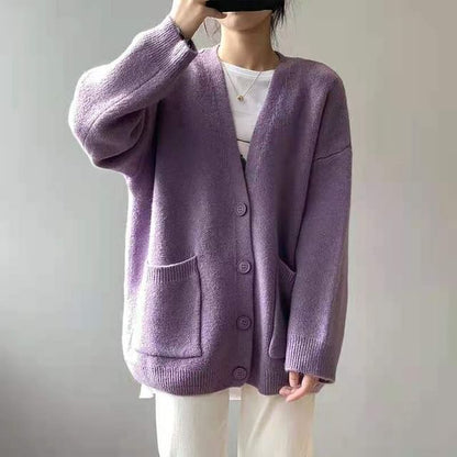 V-Neck Solid Pocket Knit Cardigan