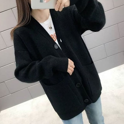 V-Neck Solid Pocket Knit Cardigan