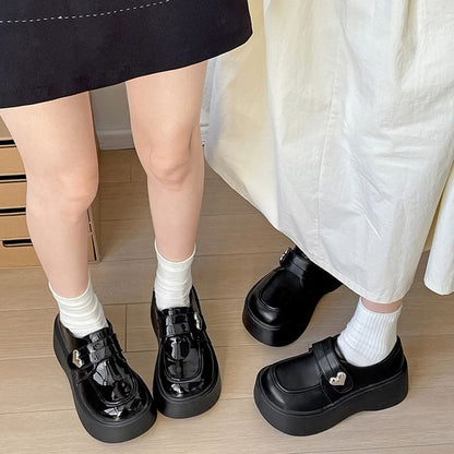 Heart Accent Faux Leather Platform Loafers