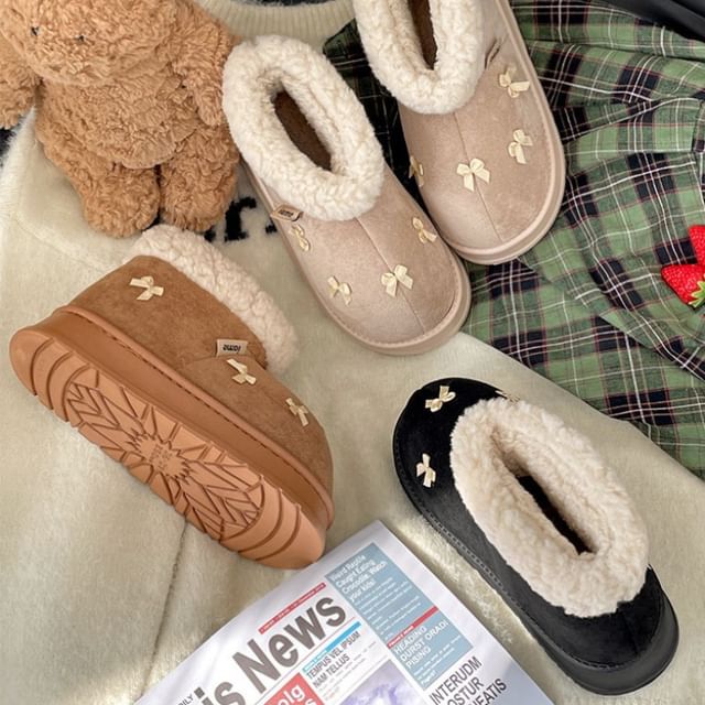 Bow Fleece-Lined Platform Short Snow Boots