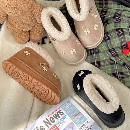 Bow Fleece-Lined Platform Short Snow Boots