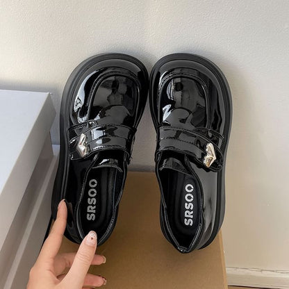 Heart Accent Faux Leather Platform Loafers