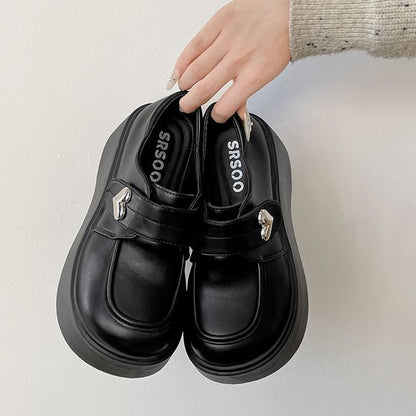 Heart Accent Faux Leather Platform Loafers