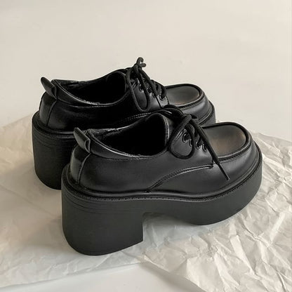 Heel Chunky Lace-Up Platform Shoes Derby