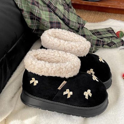 Bow Fleece-Lined Platform Short Snow Boots