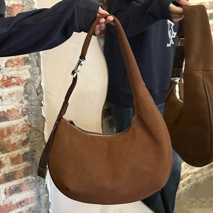 Plain Faux Suede Shoulder Bag