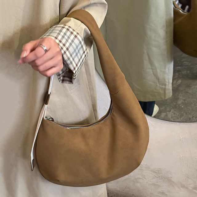 Plain Faux Suede Shoulder Bag