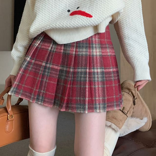 Plaid Pleated Mini Skirt - High Rise Style
