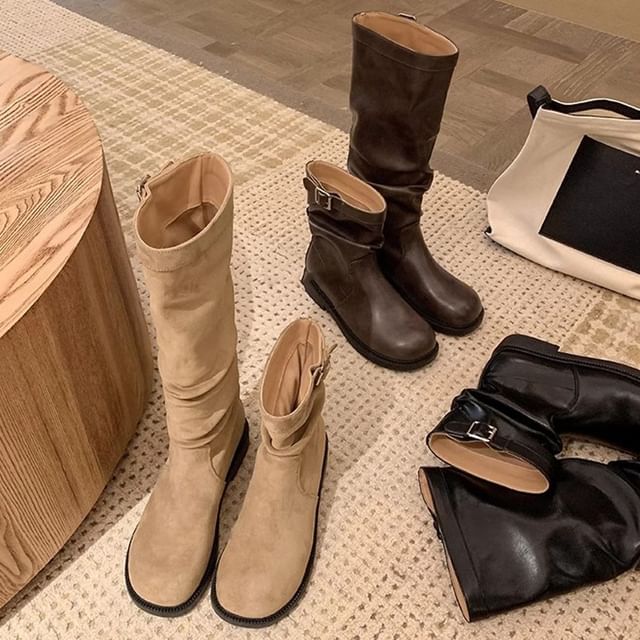 Plain Buckled Mid Calf Boots / Tall Boots