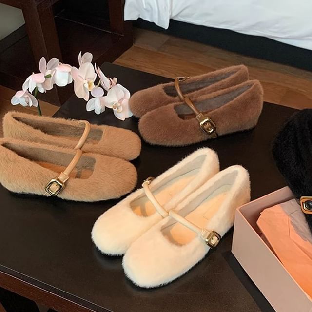Plain Fluffy Mary Jane Shoes