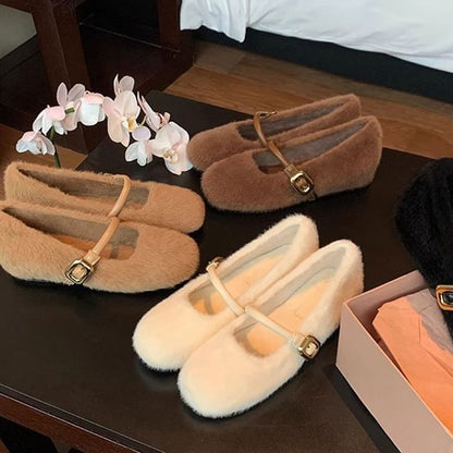 Plain Fluffy Mary Jane Shoes