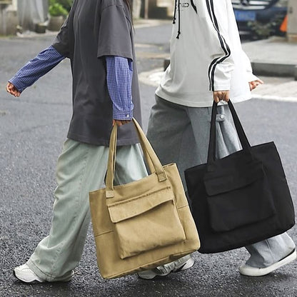 Flap Tote Pocket Canvas Bag Plain