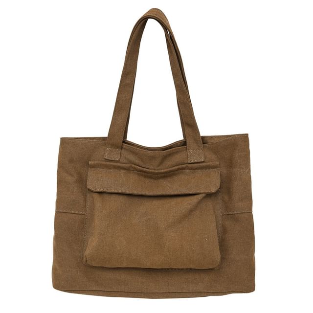 Flap Tote Pocket Canvas Bag Plain