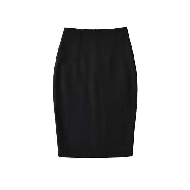Elevated Waist Solid Pencil Skirt - Mini Length