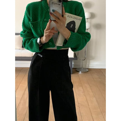 Crop Round Neck Plain Cardigan
