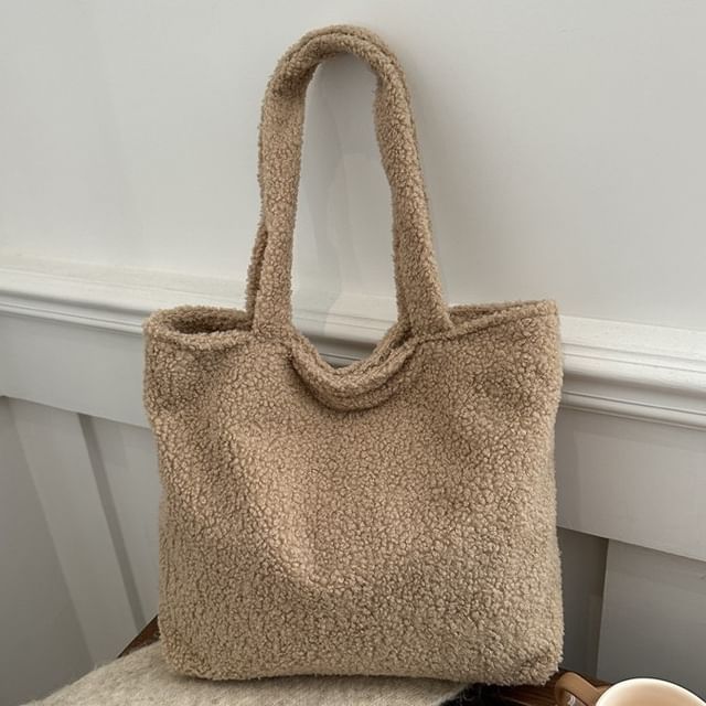 Plain Faux Shearling Tote Bag