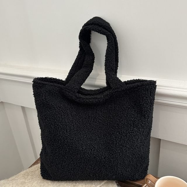 Plain Faux Shearling Tote Bag