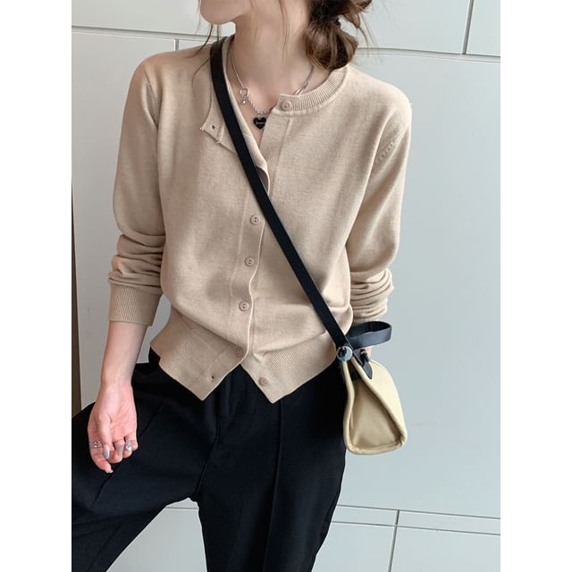 Round Neck Plain Button Cardigan