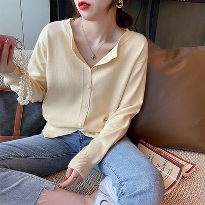 Round Neck Plain Button Cardigan