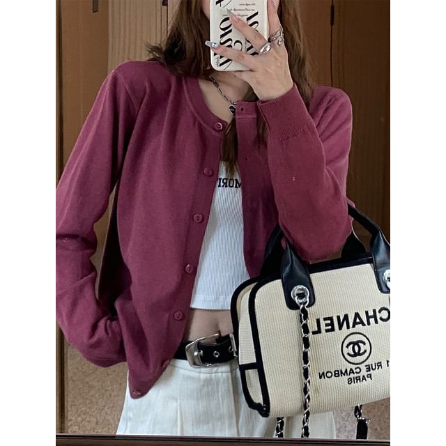 Round Neck Plain Button Cardigan