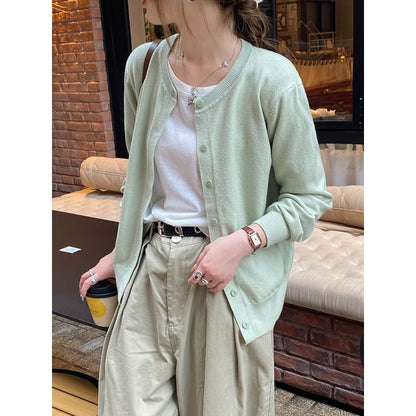 Round Neck Plain Button Cardigan