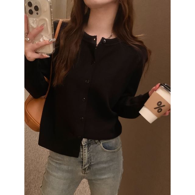 Round Neck Plain Button Cardigan