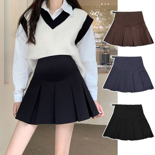 Maternity Mini Pleated Skirt - Solid Color