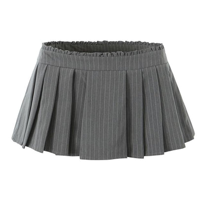 Mid Rise Striped Pleated Flared Mini Skirt