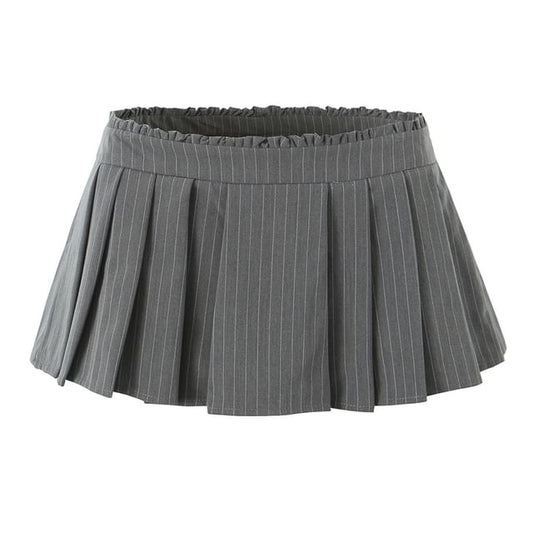 Mid Rise Striped Pleated Flared Mini Skirt