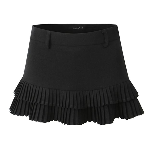 High Rise Solid Pleated Hem Flared Mini Skirt