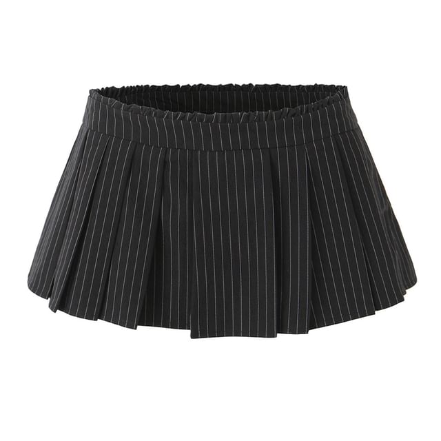 Mid Rise Striped Pleated Flared Mini Skirt