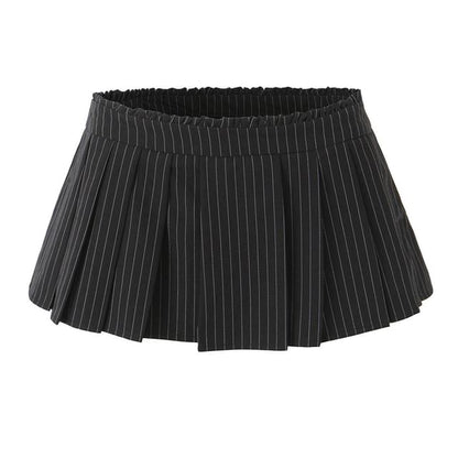 Mid Rise Striped Pleated Flared Mini Skirt
