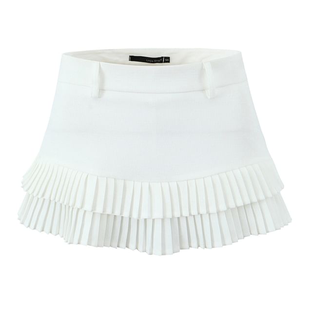 High Rise Solid Pleated Hem Flared Mini Skirt
