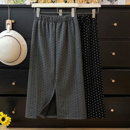 Polka Dot Midi Skirt with Back Slit - Retro Style