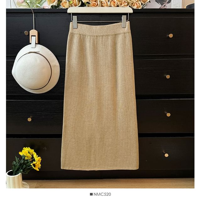 Cozy Knit Skirt with Side Slit - Five Color Options