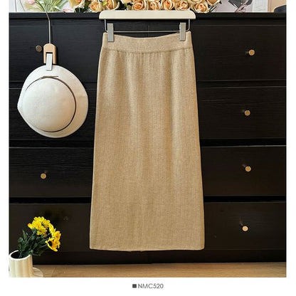 Cozy Knit Skirt with Side Slit - Five Color Options