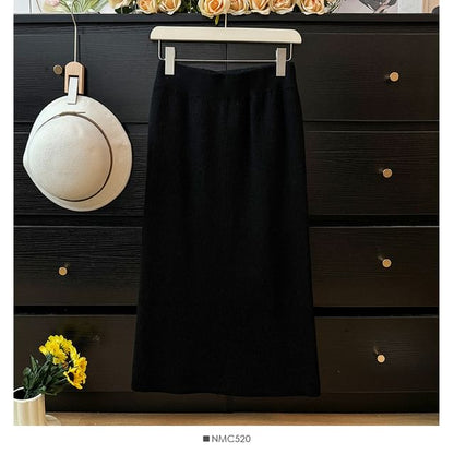 Cozy Knit Skirt with Side Slit - Five Color Options