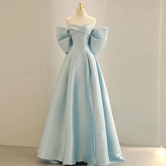 A-Line Plain Back Strapless Gown Ball Bow