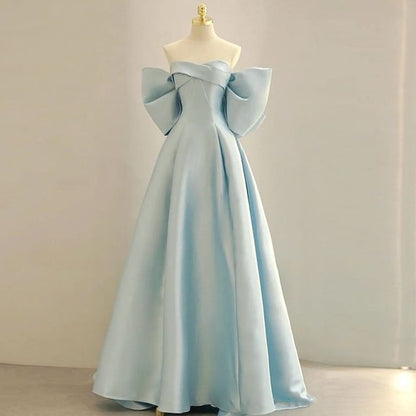 A-Line Plain Back Strapless Gown Ball Bow
