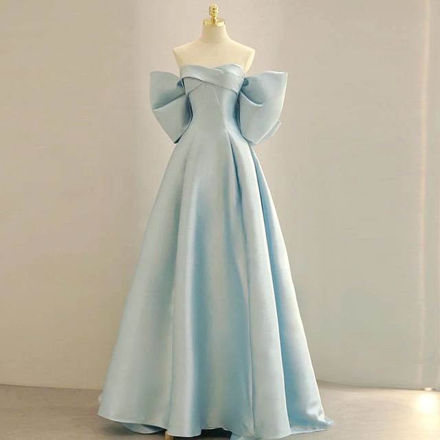 Strapless Plain Bow Back A-Line Ball Gown