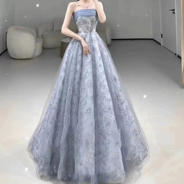 Strapless Floral A-Line Ball Gown