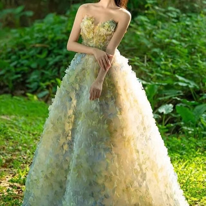 Strapless Patterned A-Line Evening Gown
