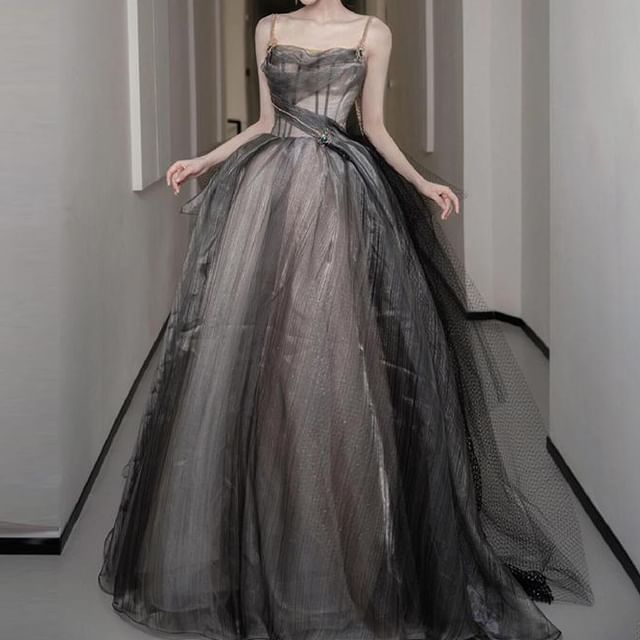 Gown A-Line Plain Strapless Ball Sheer