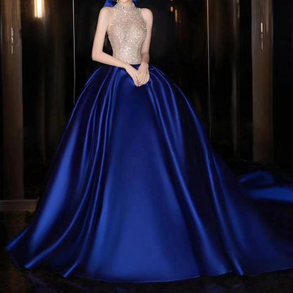 Gown Sequined Ball Neck Tone Halter Evening Two Sleeveless