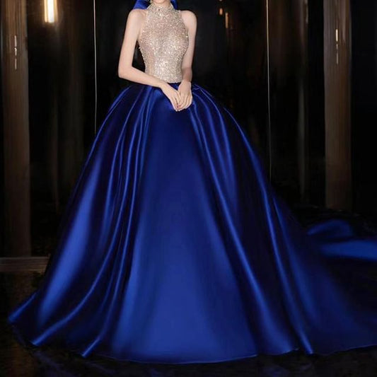 Gown Sequined Ball Neck Tone Halter Evening Two Sleeveless